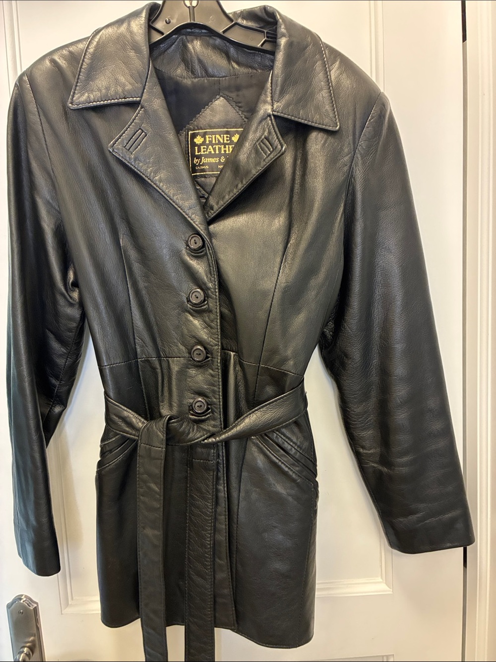 Vintage James & James Fine Leather Belted Trench Coat M ⭐️ TSJK6